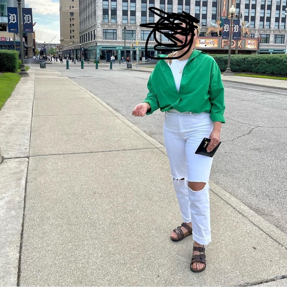 Green oversized top!